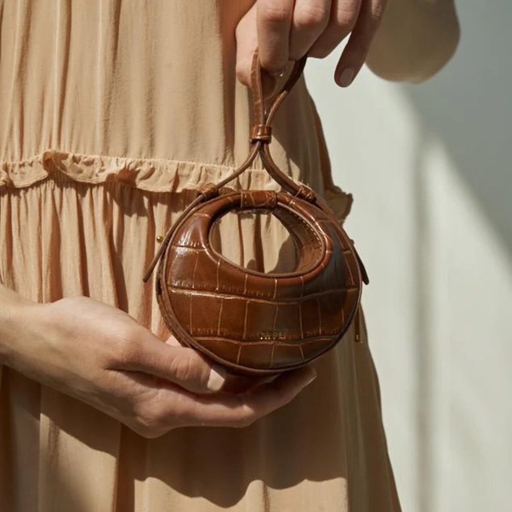 JW PEI Circular Brown Croc Mini Bag